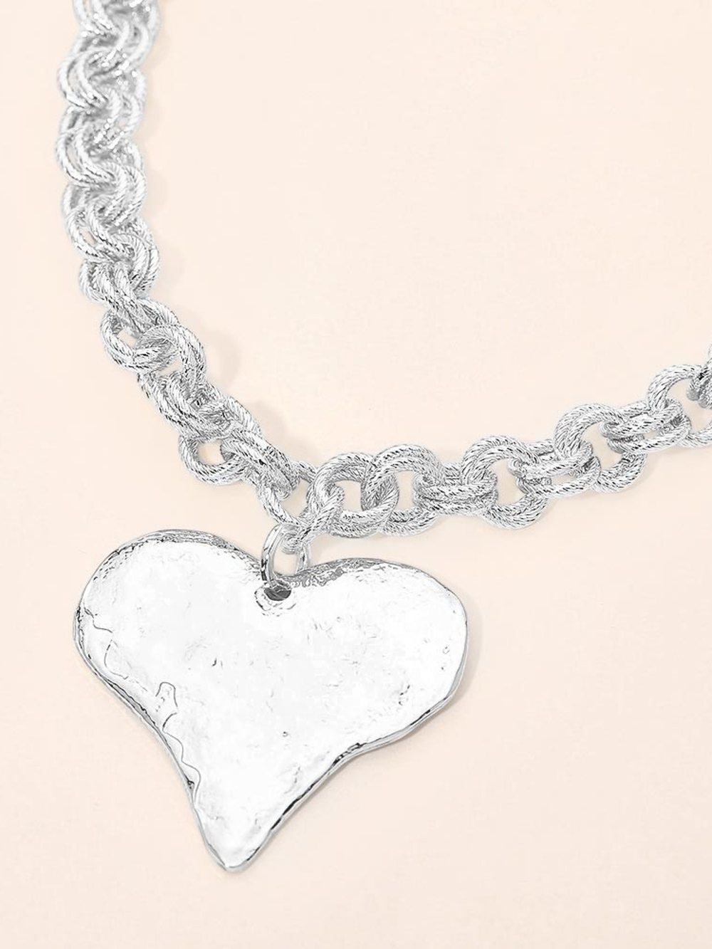 Silver Heart Pendant Chain Necklace - Women Jewelry